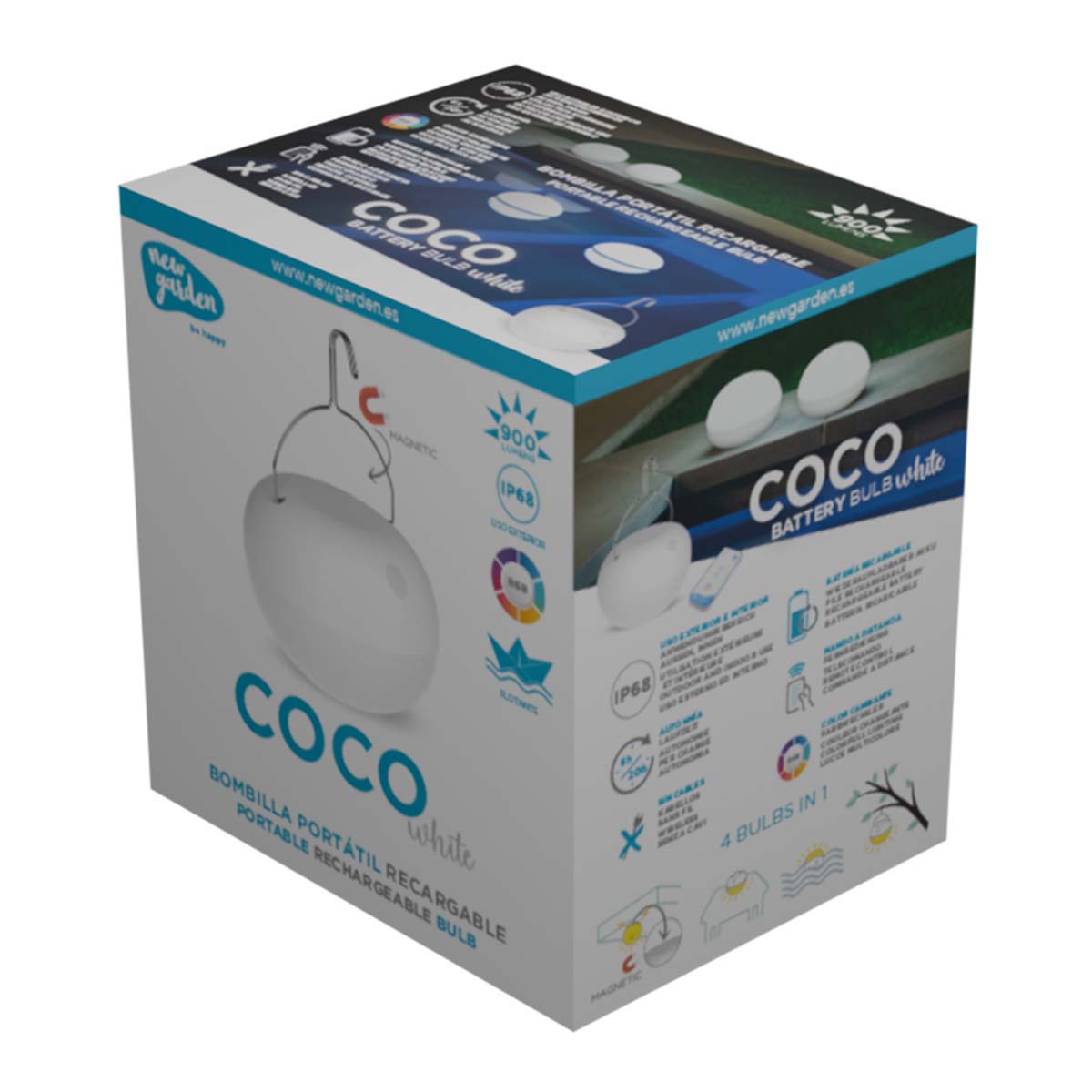 Bombilla Portátil Recargable Flotante Coco 9W Blanco-15
