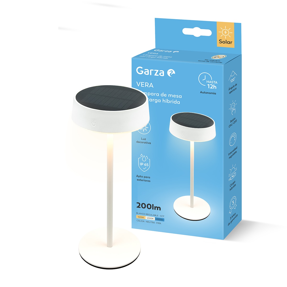 Lámpara de mesa Garza CCT regulable y carga híbrida Blanco / Negro-3