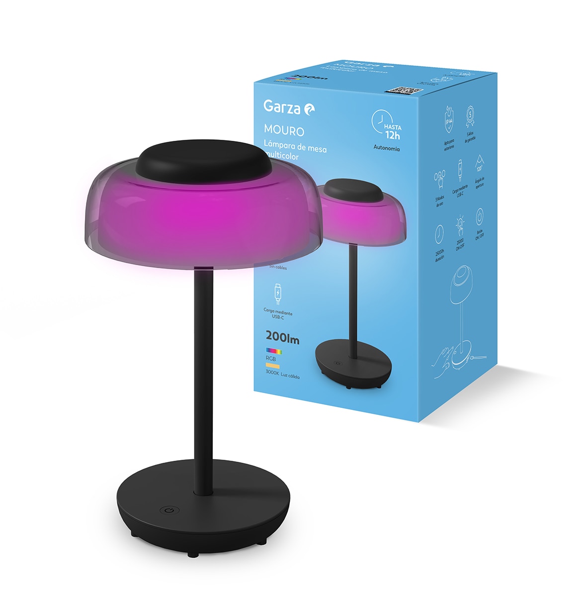 Imagen 4 de Lámpara de mesa retro Garza Mouro estilo vintage Negro / Blanco