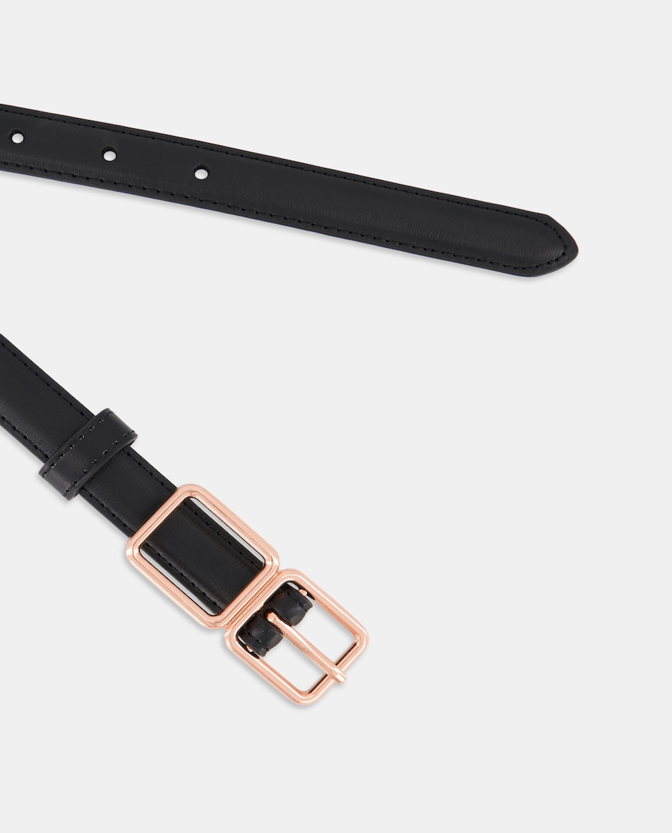 Cinturón de mujer de piel doble hebilla Negro-2