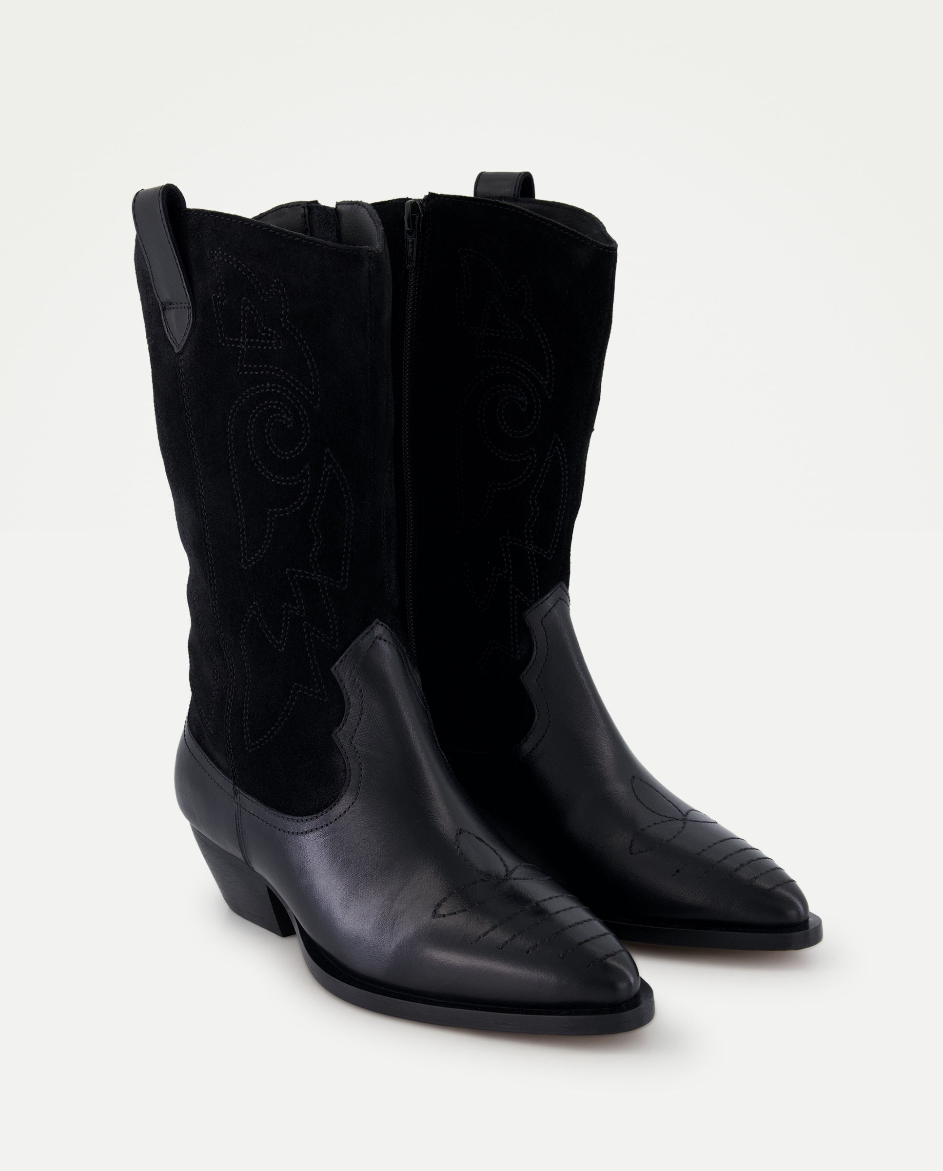 Bota de mujer de piel bordados Negro-2