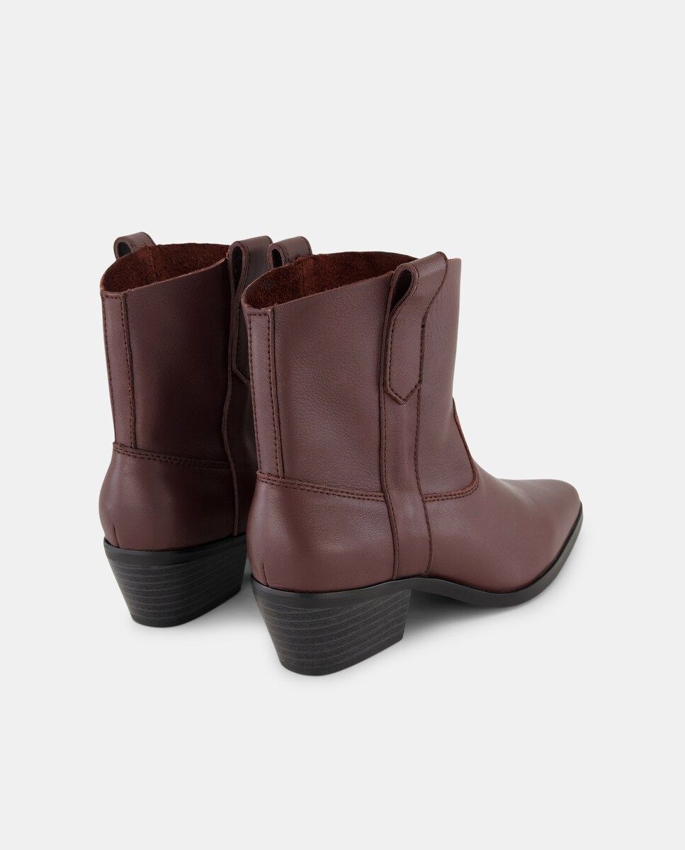 Botín de mujer de piel con tacón Chocolate-3