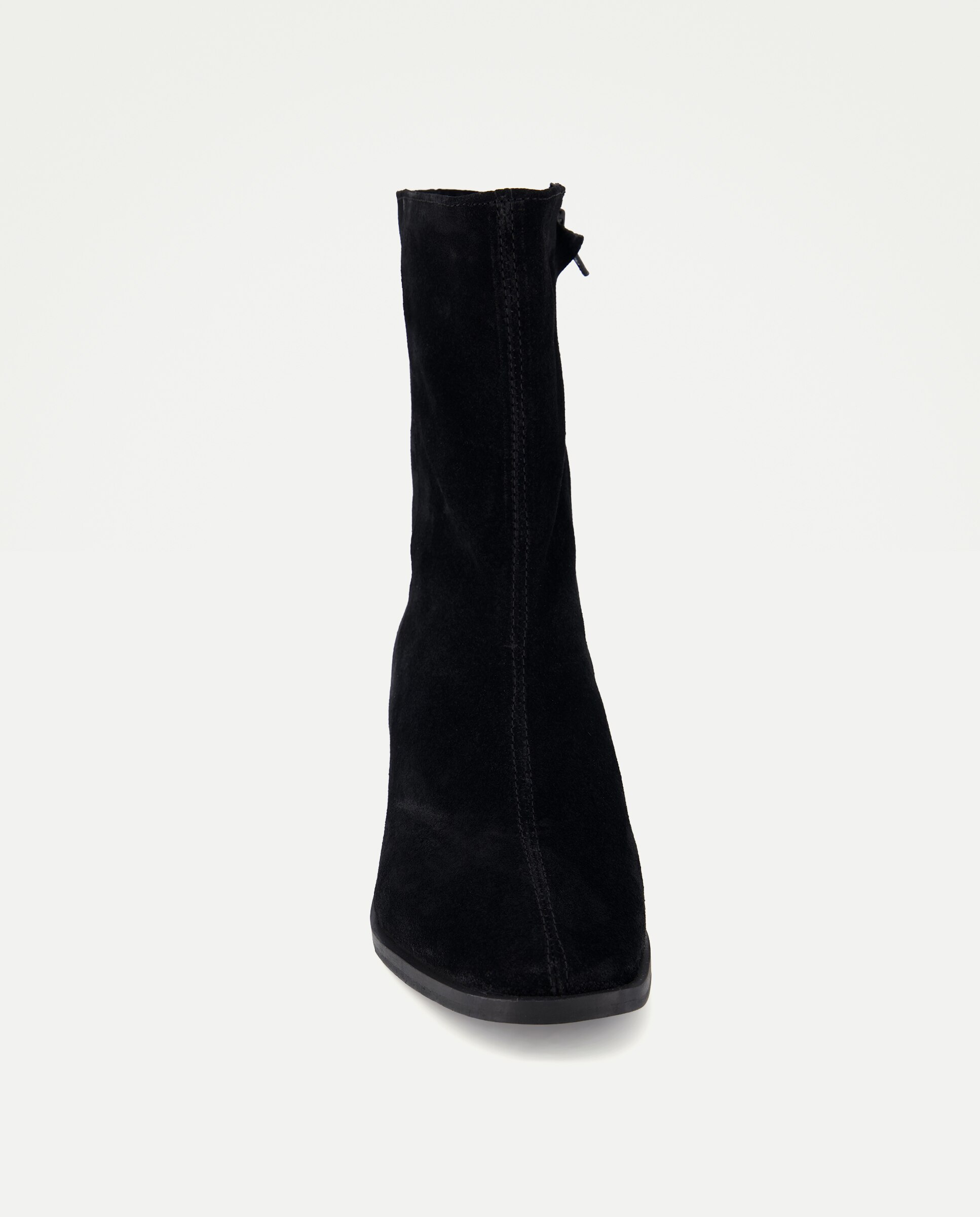 Botín de mujer de piel de tacón Negro-4