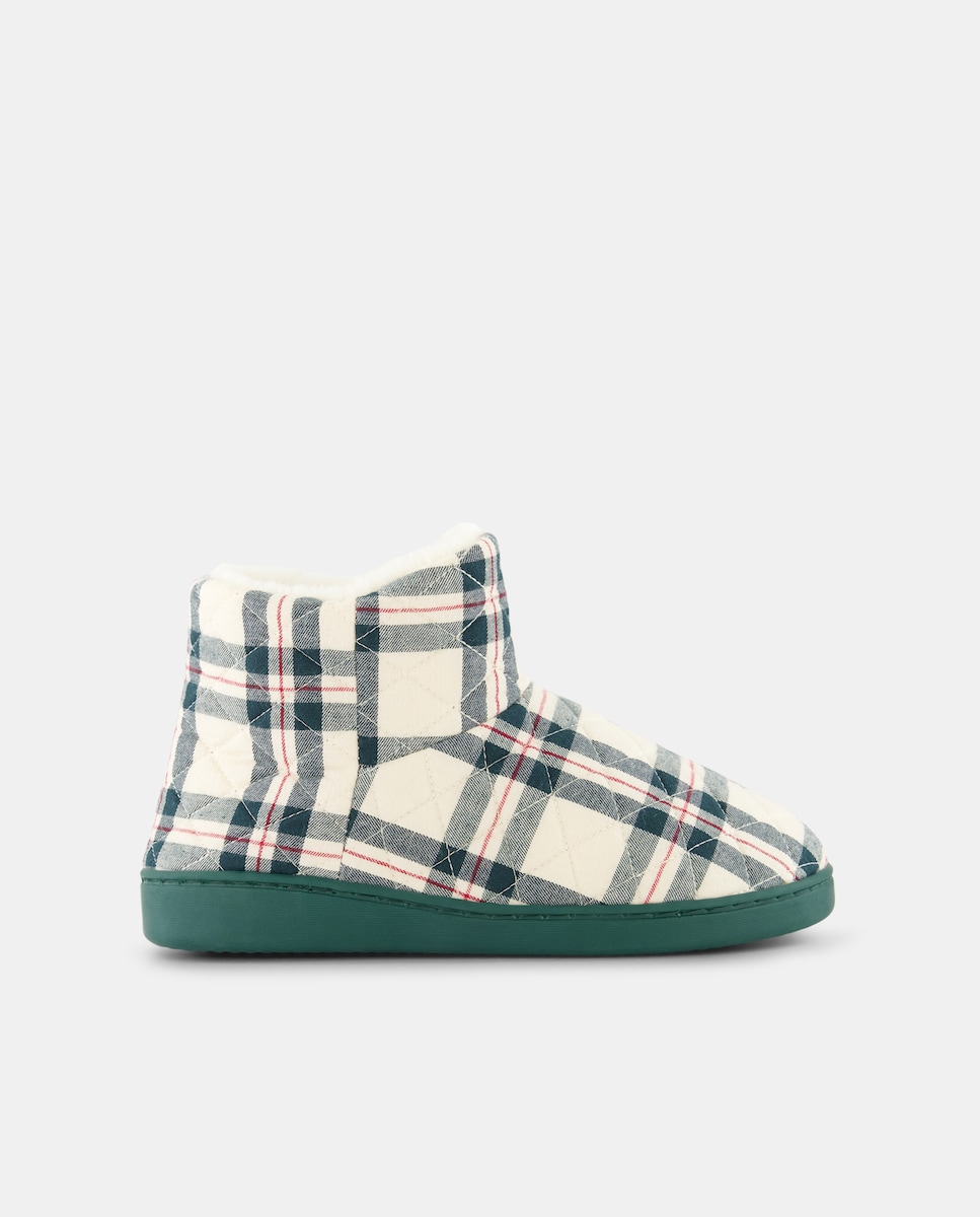 Zapatilla de mujer de cuadros Verde-2