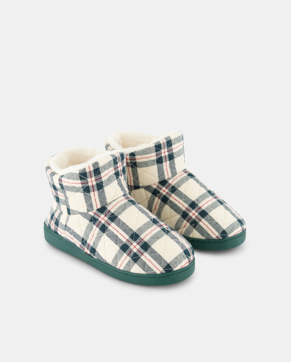 Zapatilla de mujer de cuadros Verde-3