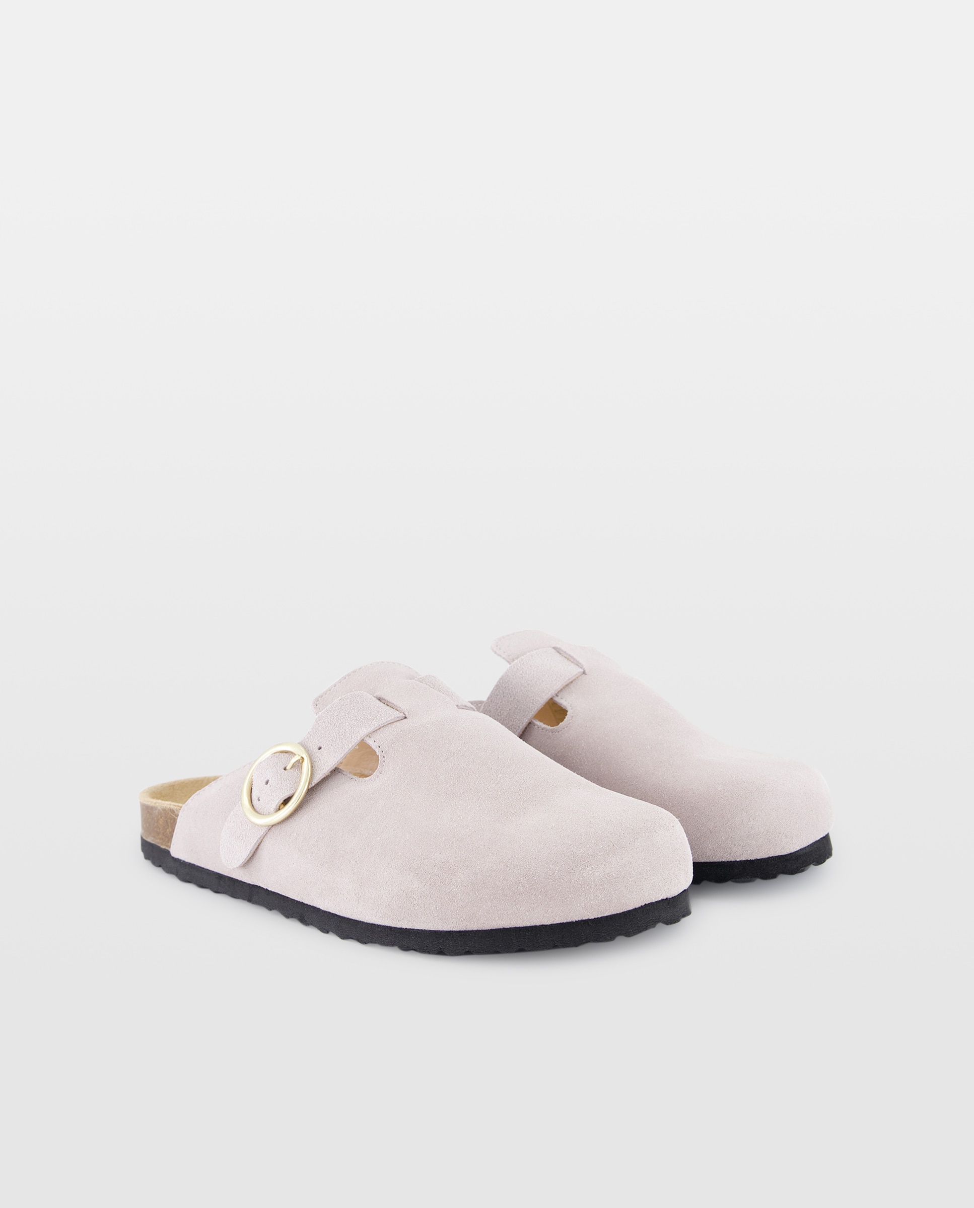 Zueco de piel de mujer Gris claro-2