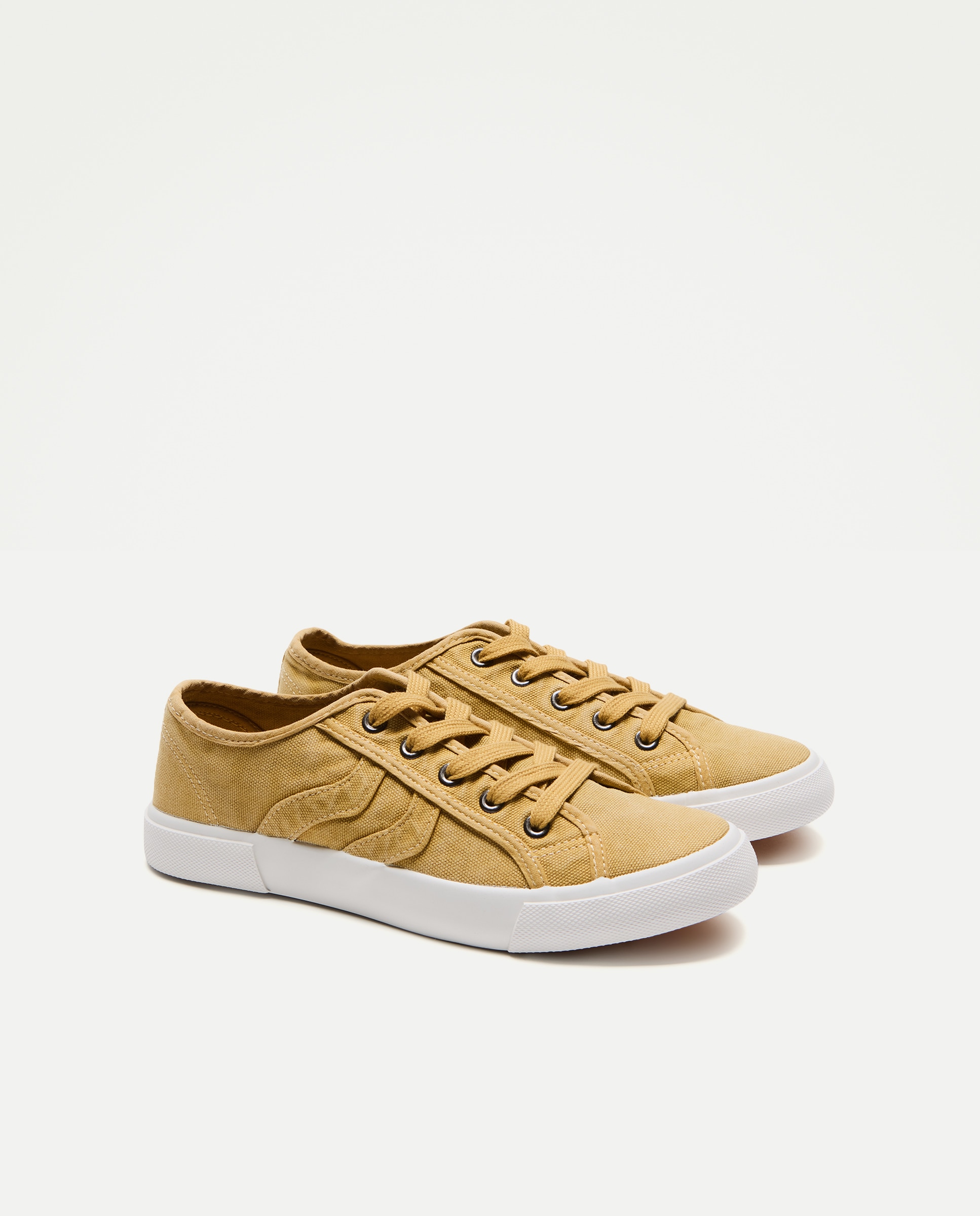 Zapatilla de mujer de lona con cordones Mostaza-2