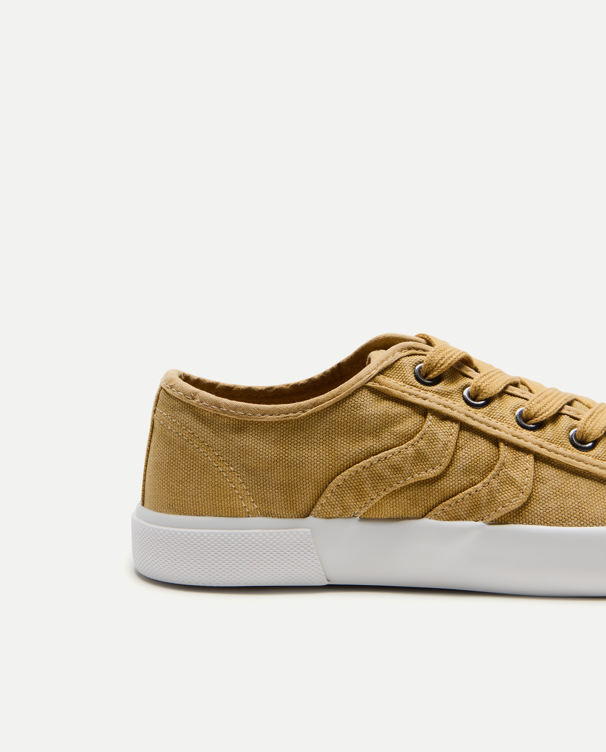 Zapatilla de mujer de lona con cordones Mostaza-5