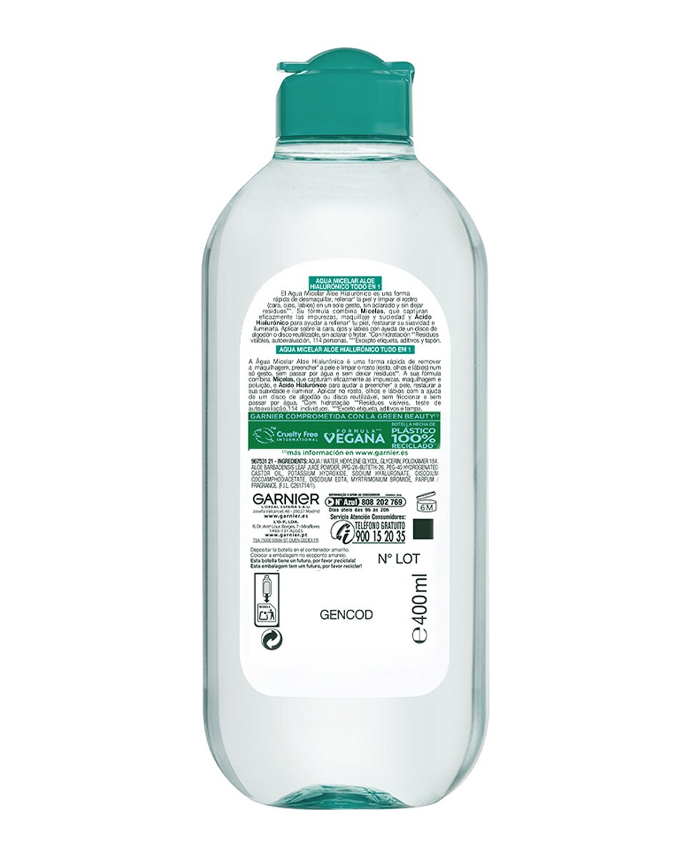 Agua Micelar Aloe Hialurónico Todo en 1 Garnier 4