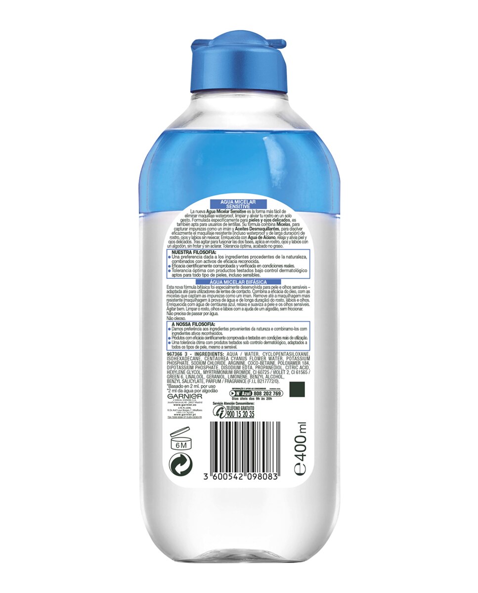 Agua Micelar Sensitive Skin Active Garnier - 400 ml 2