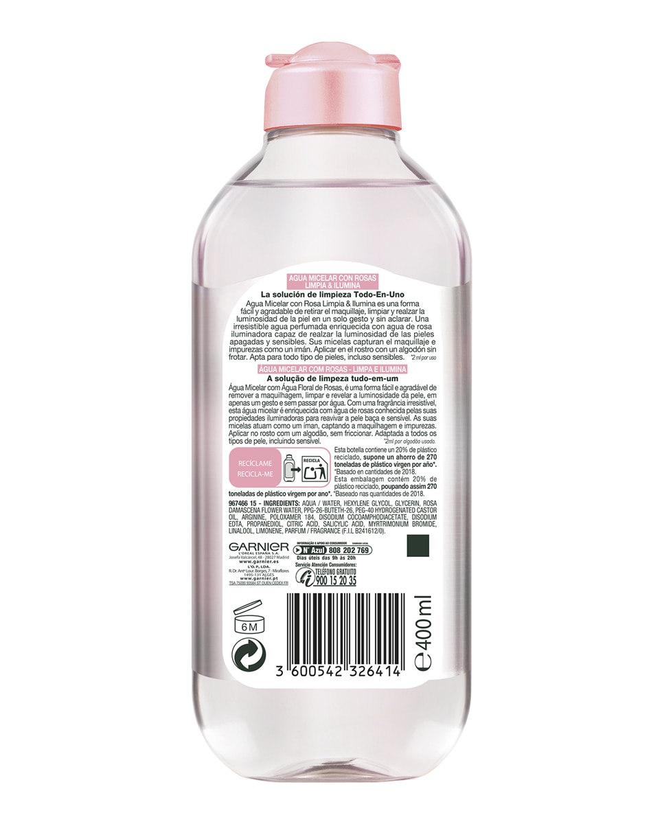 Agua Micelar con Agua de Rosas 400 ML Garnier - 400 ml 2