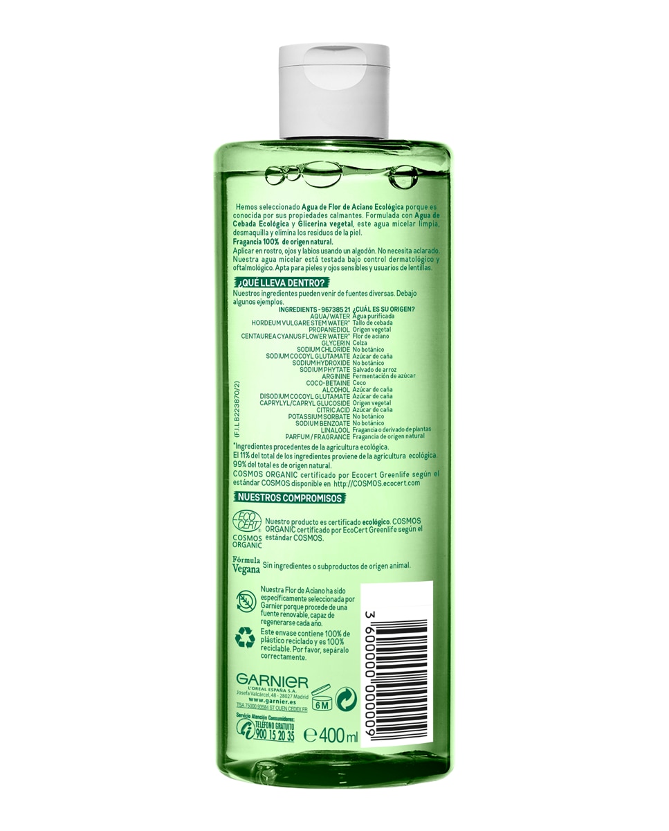 Agua micelar Flor de Aciano Bio Garnier - 400 ml 2
