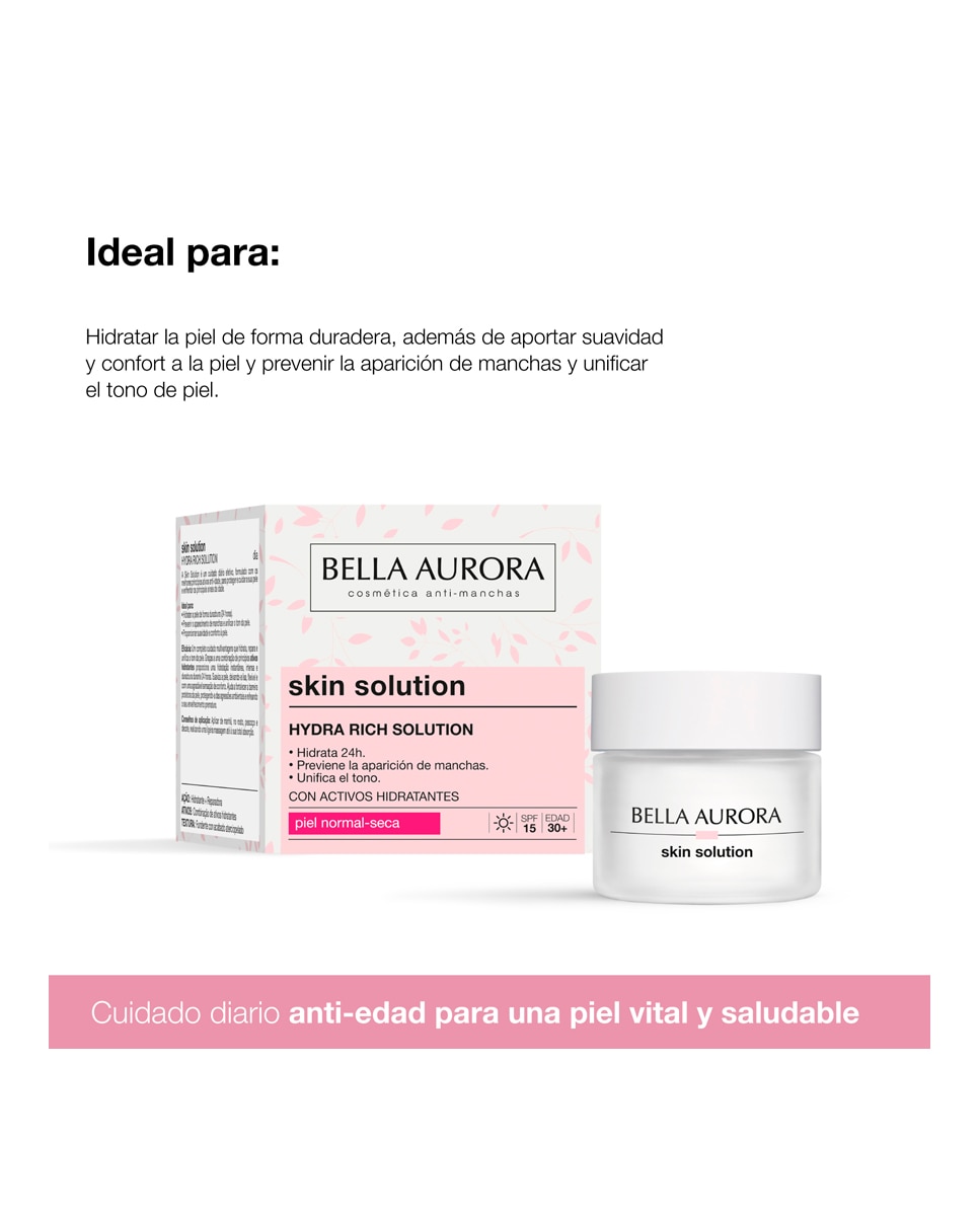 Crema Hydra Rich Solution 24h hidratante intensiva SPF 15 BELLA AURORA - 50 ml 3