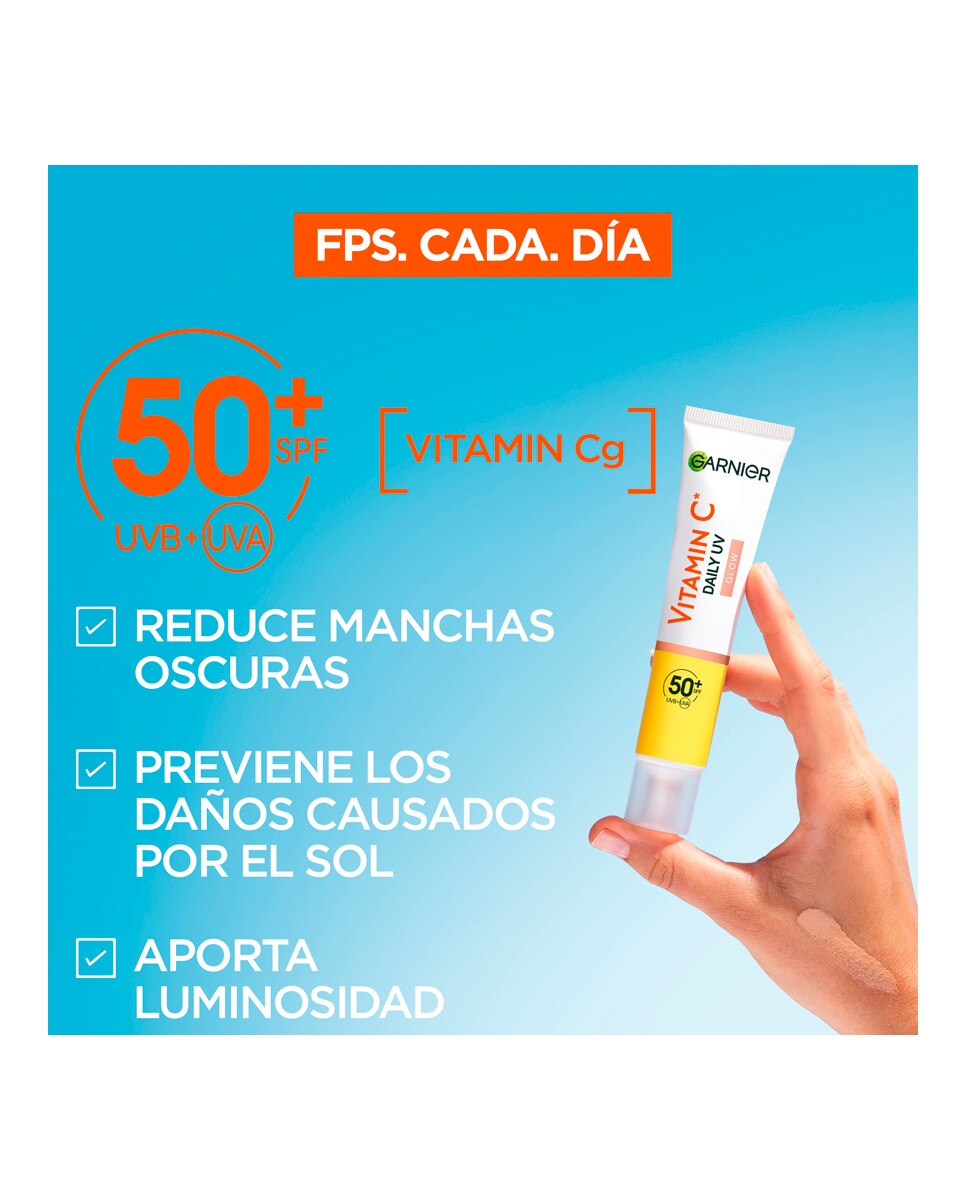 Fluido Antimanchas Anti-UV Diario Efecto Glow Vitamina C FPS50+ Garnier SkineActive - 40 ml 2