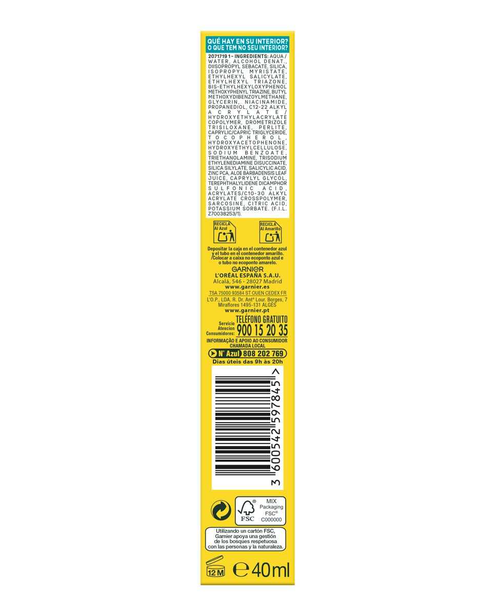 Crema Pure Active Fluido UV Diario con BHA + Niacinamida FPS50+ 40 ml Garnier - 40 ml 10