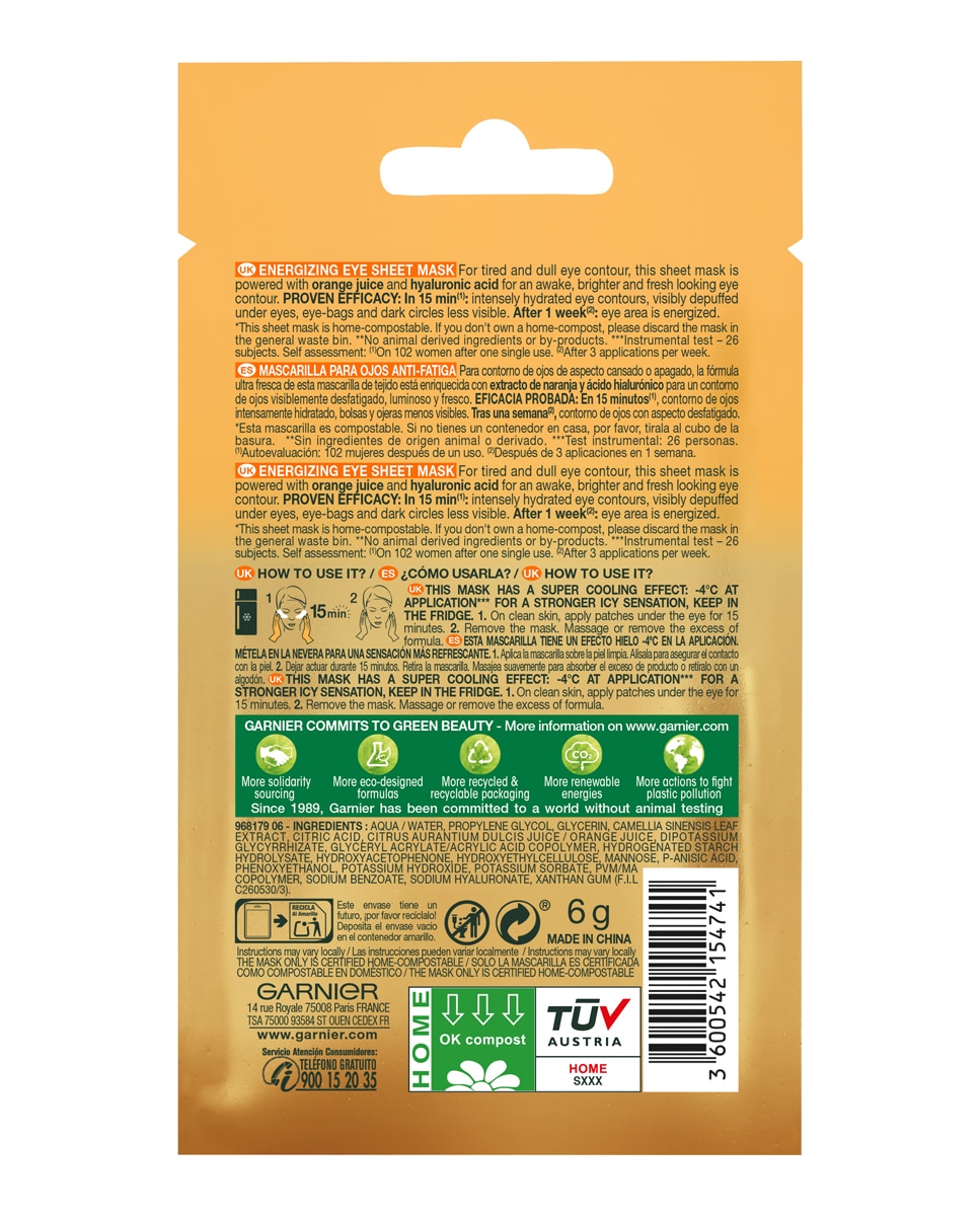 Mascarilla tissu contorno de ojos anti-fatiga Skin Active Garnier 2