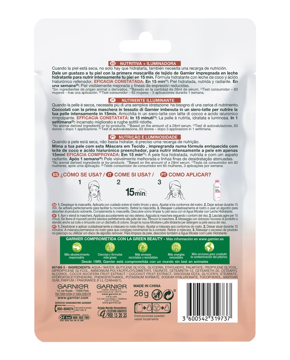 Mascarilla tissu iluminadora Nutri Bomb Milky Mask Skin Active Garnier 2