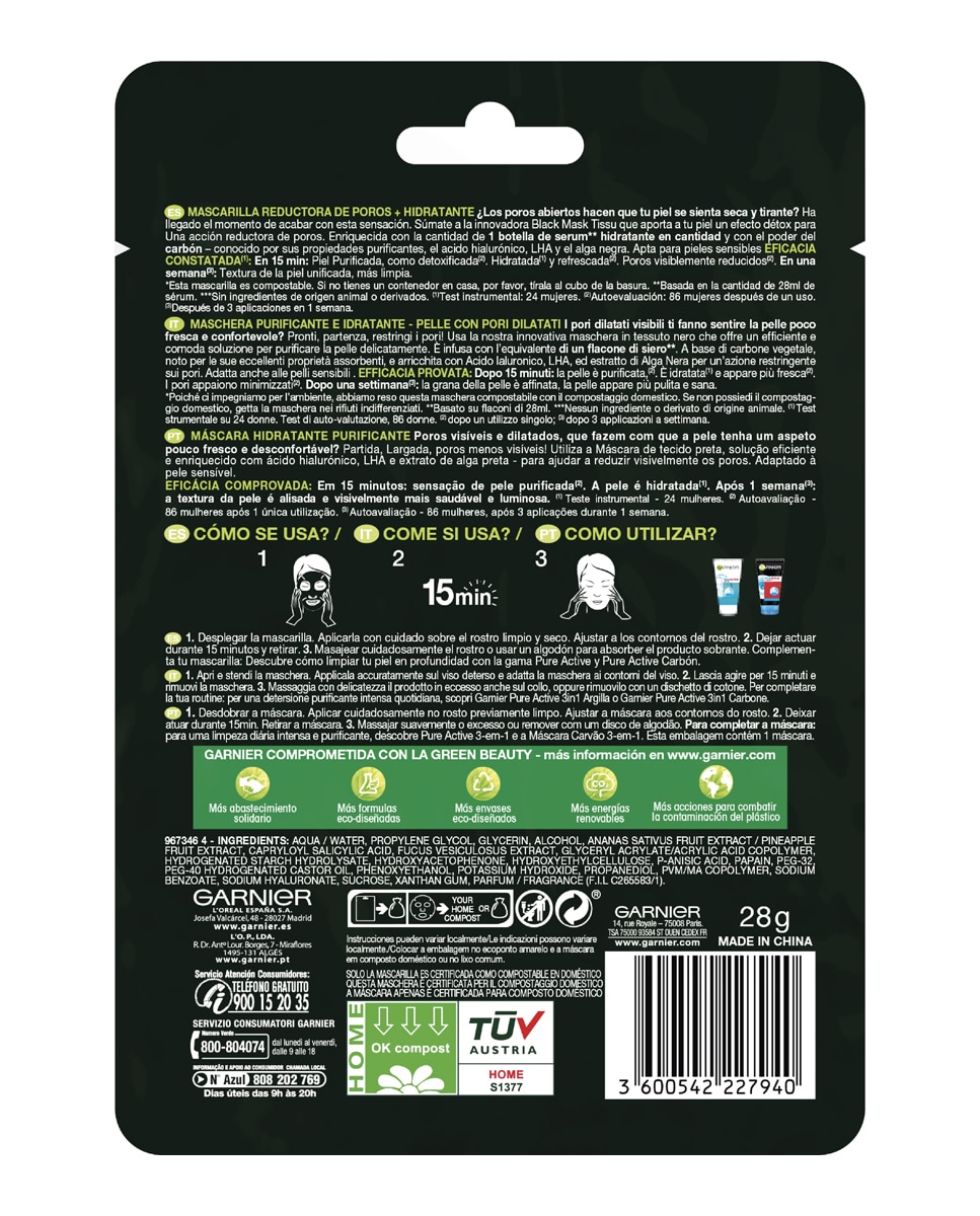Mascarilla tissu Black Pure Charcoal Skin Active Garnier 2
