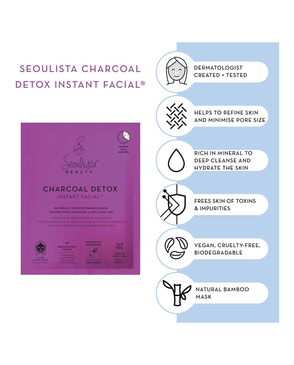 Mascarillas Rostro Charcoal Detox Instant Facial 25ml Seoulista Beauty - 25 ml 2