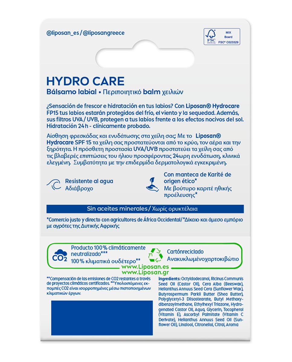 Imagen 3 de Bálsamo Labial Hydro Care Hidratante 4,8 Gr Liposan - 4,8 gr