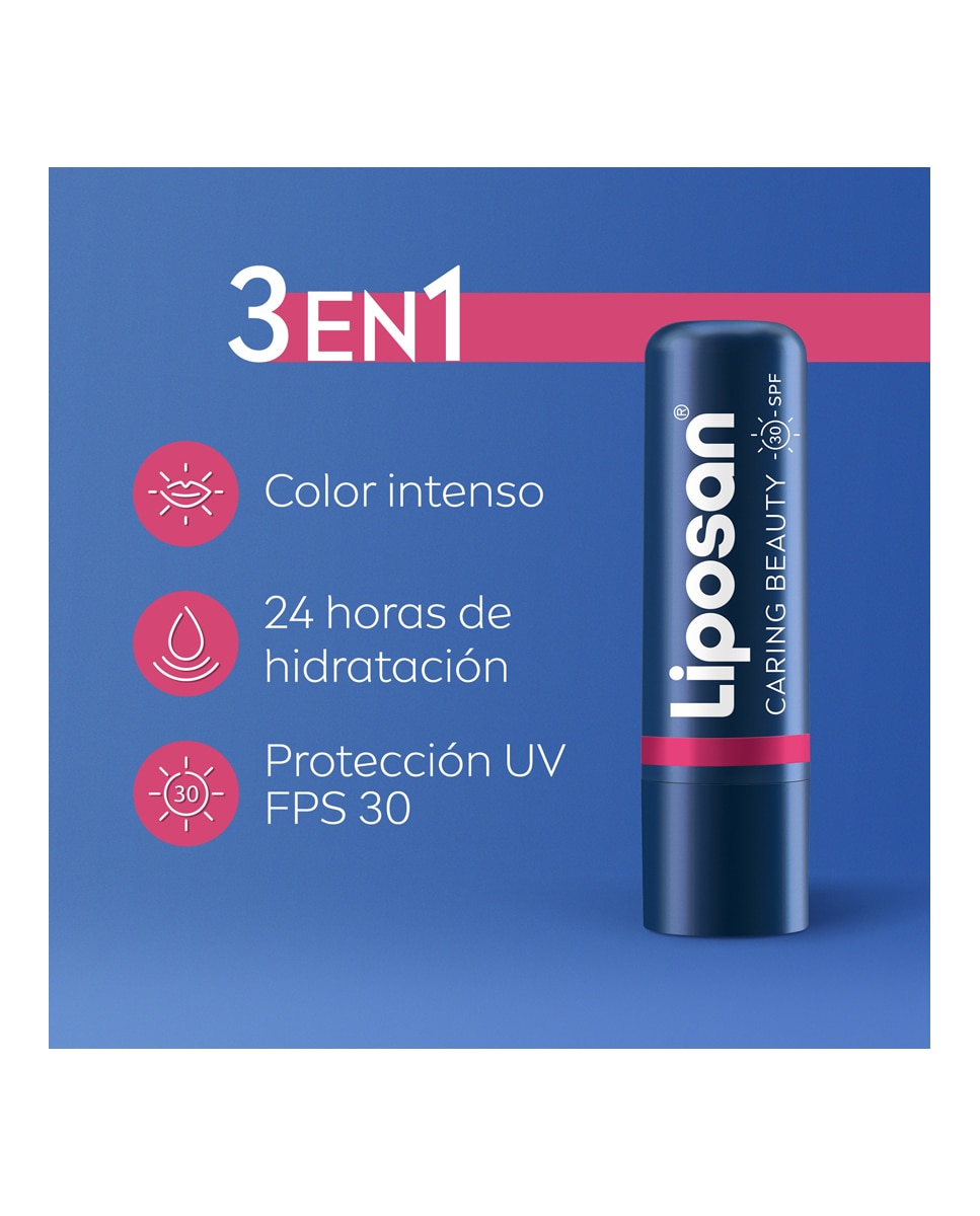 Imagen 3 de Bálsamo 3 En 1 Labios Y Mejillas Caring Beauty Intenso Spf30 4,8 Gr Liposan - Pink Pink