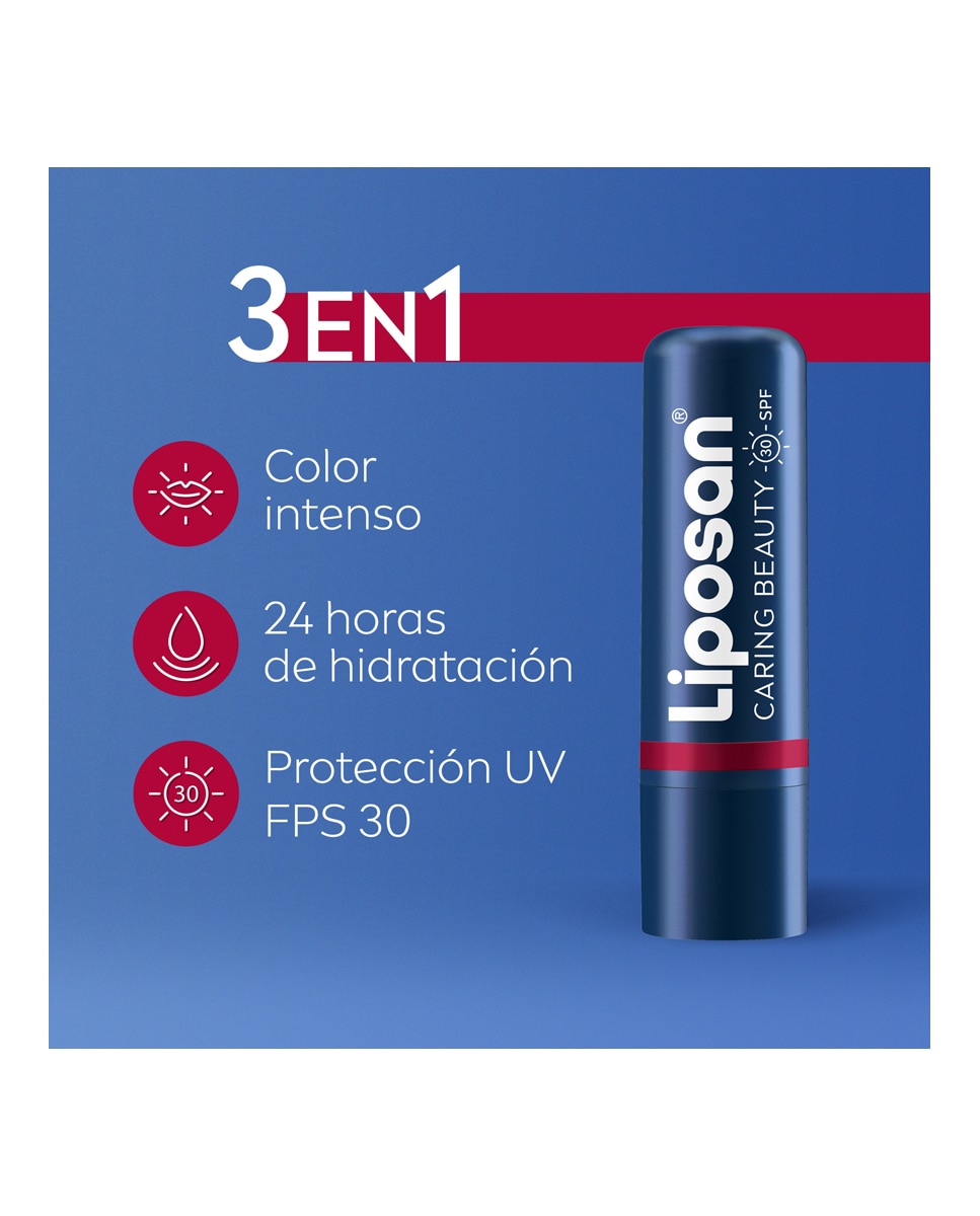 Imagen 3 de Bálsamo 3 En 1 Labios Y Mejillas Caring Beauty Intenso Spf30 4,8 Gr Liposan - Red Red