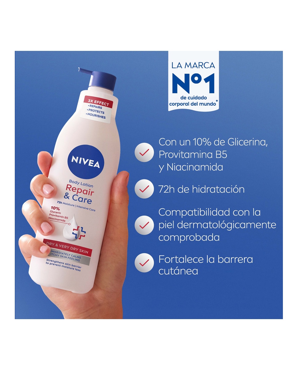 Loción Corporal Hidratante con Dispensador Body Milk Repara y Cuida 400 ml Nivea 3