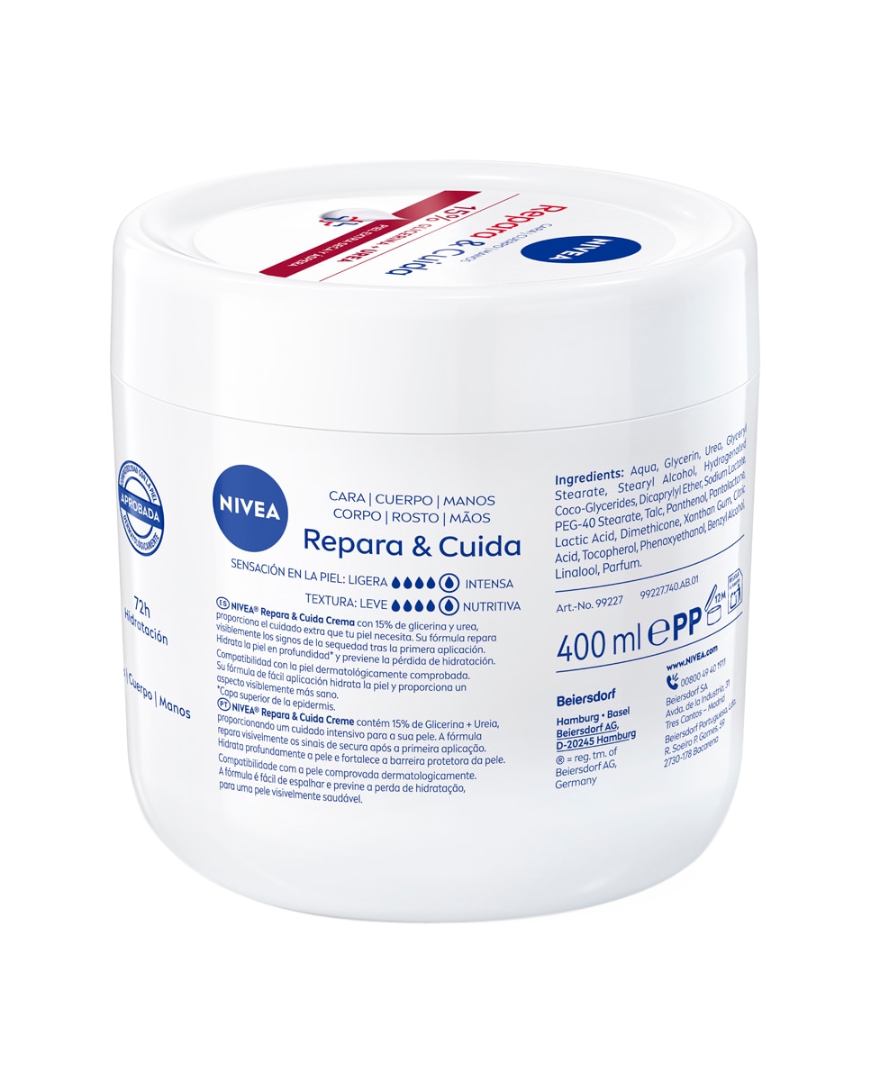 Crema Corporal Hidratante Repara & Cuida Glicerina y Urea 400 ml Nivea 3