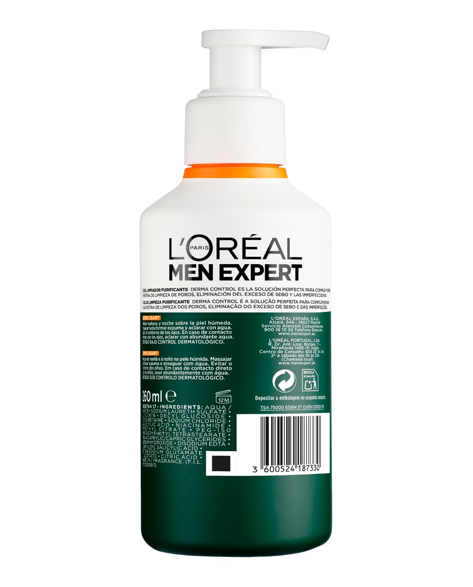 Gel Limpiador Purificante Derma Control 260 ml L'oreal Men Expert - 260 ml 2