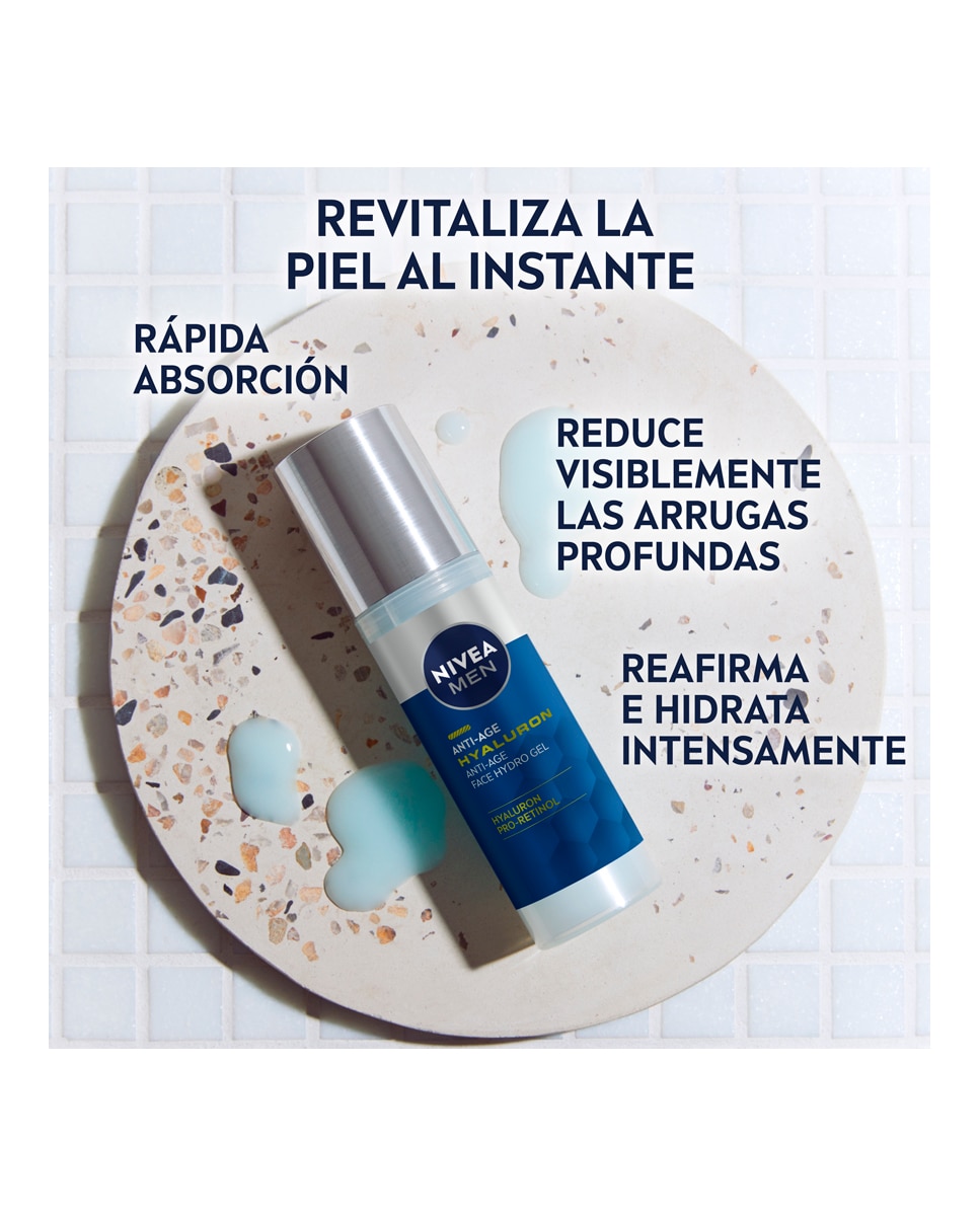 Imagen 4 de Gel Facial Hyaluron Hidratante Antiedad 50 ml Nivea Men - 50 ml