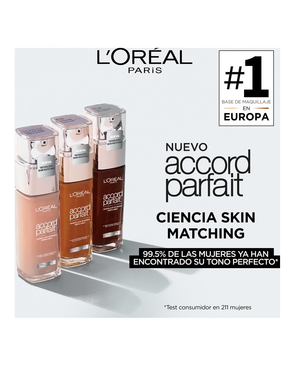 Base de maquillaje Accord Parfait con ácido hialurónico L'Oréal Paris - 1.N 30 ml 1.N-6