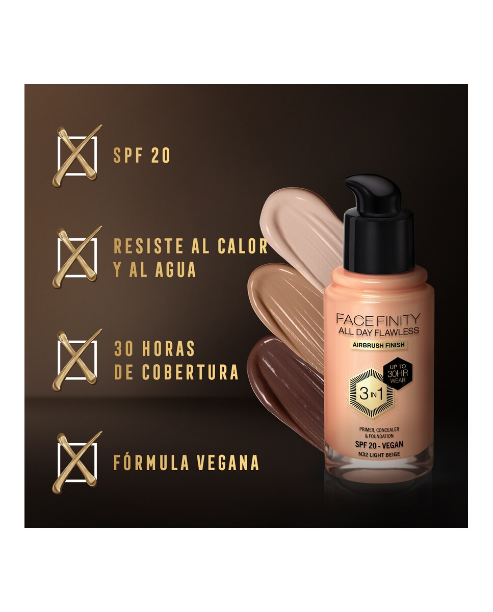Imagen 4 de Base de maqullaje Facefinity Max Factor - Light Beige N32 Light Beige N32