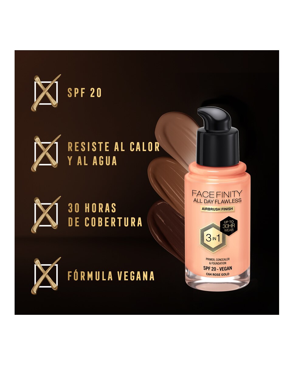 Imagen 4 de Base de maqullaje Facefinity Max Factor - Rose Gold C64 Rose Gold C64