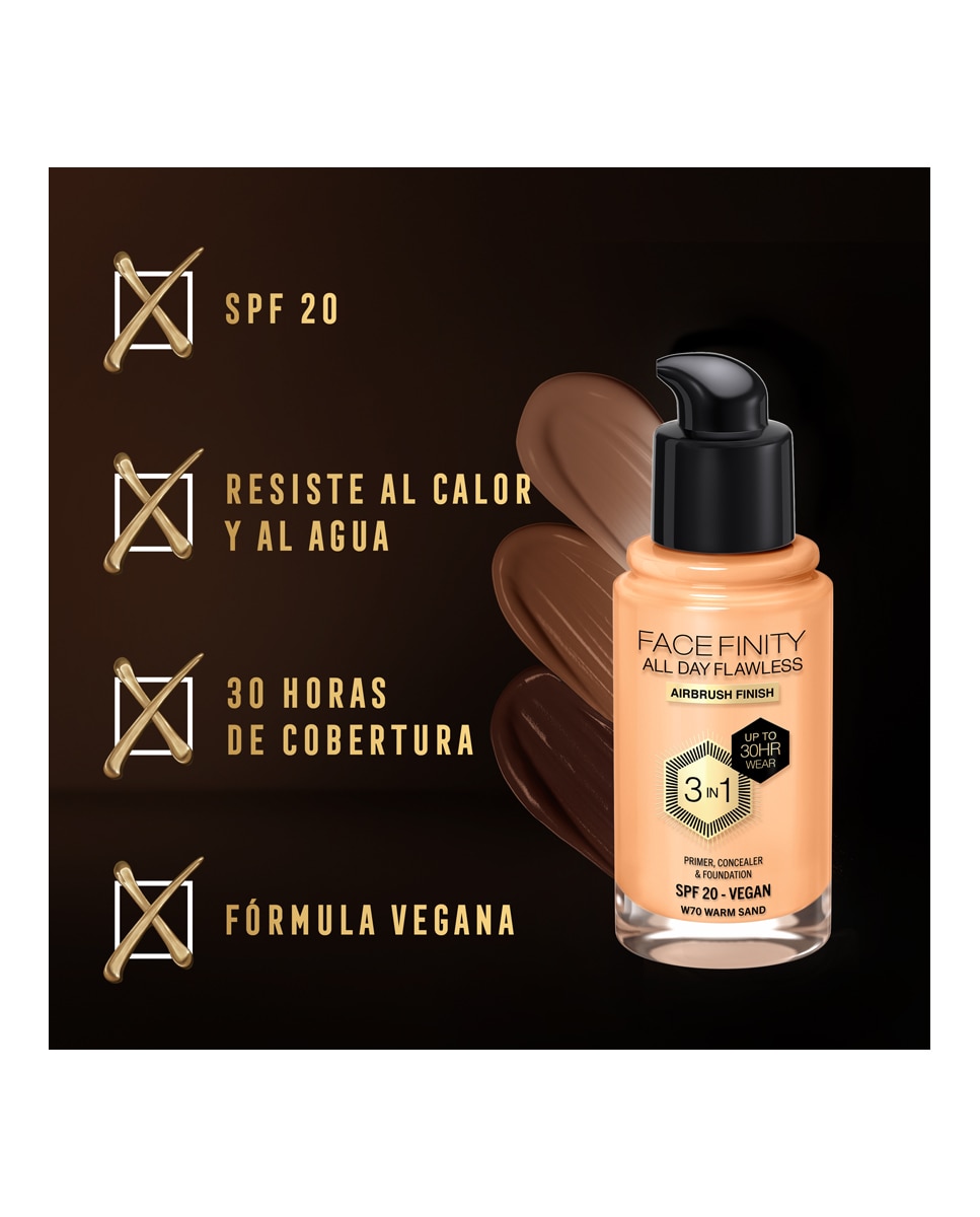 Imagen 4 de Base de maqullaje Facefinity Max Factor - Warm Sand W70 Warm Sand W70