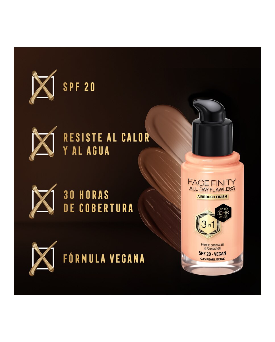 Imagen 4 de Base de maqullaje Facefinity Max Factor - Pearl Beige C35 Pearl Beige C35