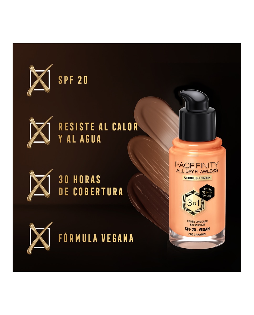 Imagen 4 de Base de maqullaje Facefinity Max Factor - Caramel C85 Caramel C85