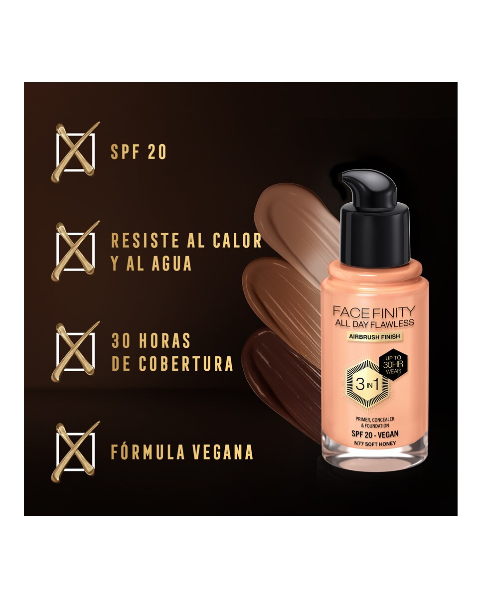 Imagen 4 de Base de maqullaje Facefinity Max Factor - Soft Honey N77 Soft Honey N77