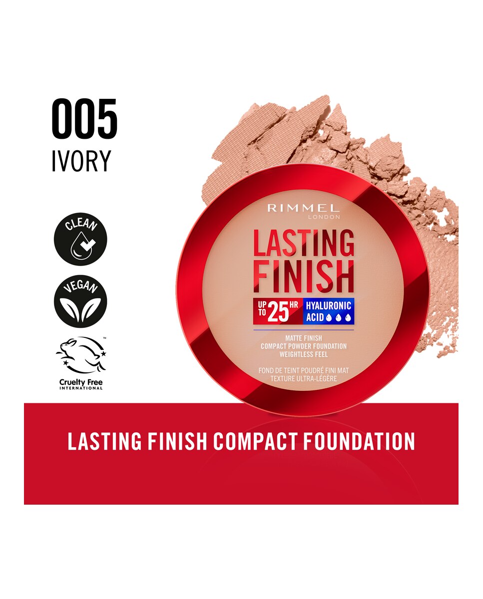 Base de maquillaje Lasting Finish polvos compactos Rimmel - 005 Ivory 7 gr 005 Ivory-5