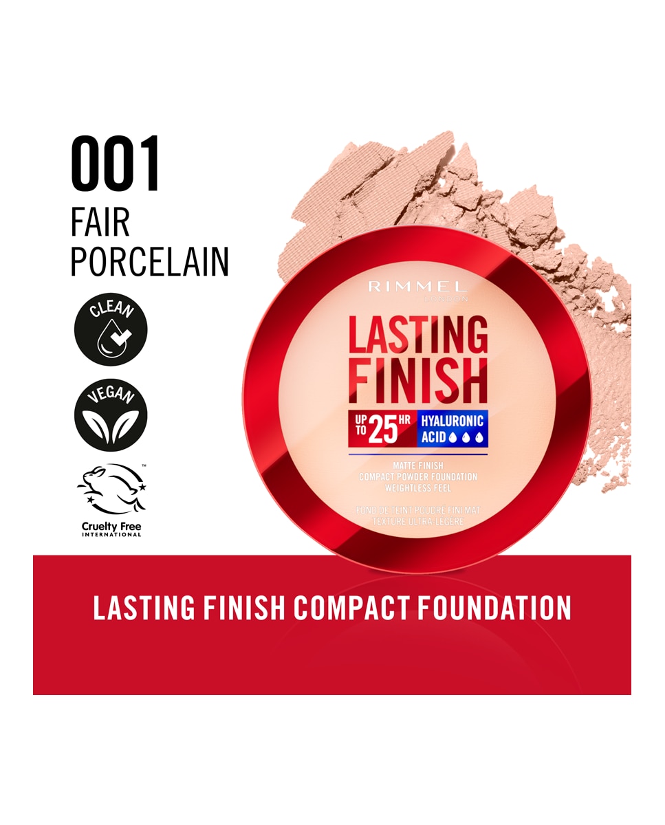 Base de maquillaje Lasting Finish polvos compactos Rimmel - 001 Fair Porcelain 7 gr 001 Fair Porcelain-5