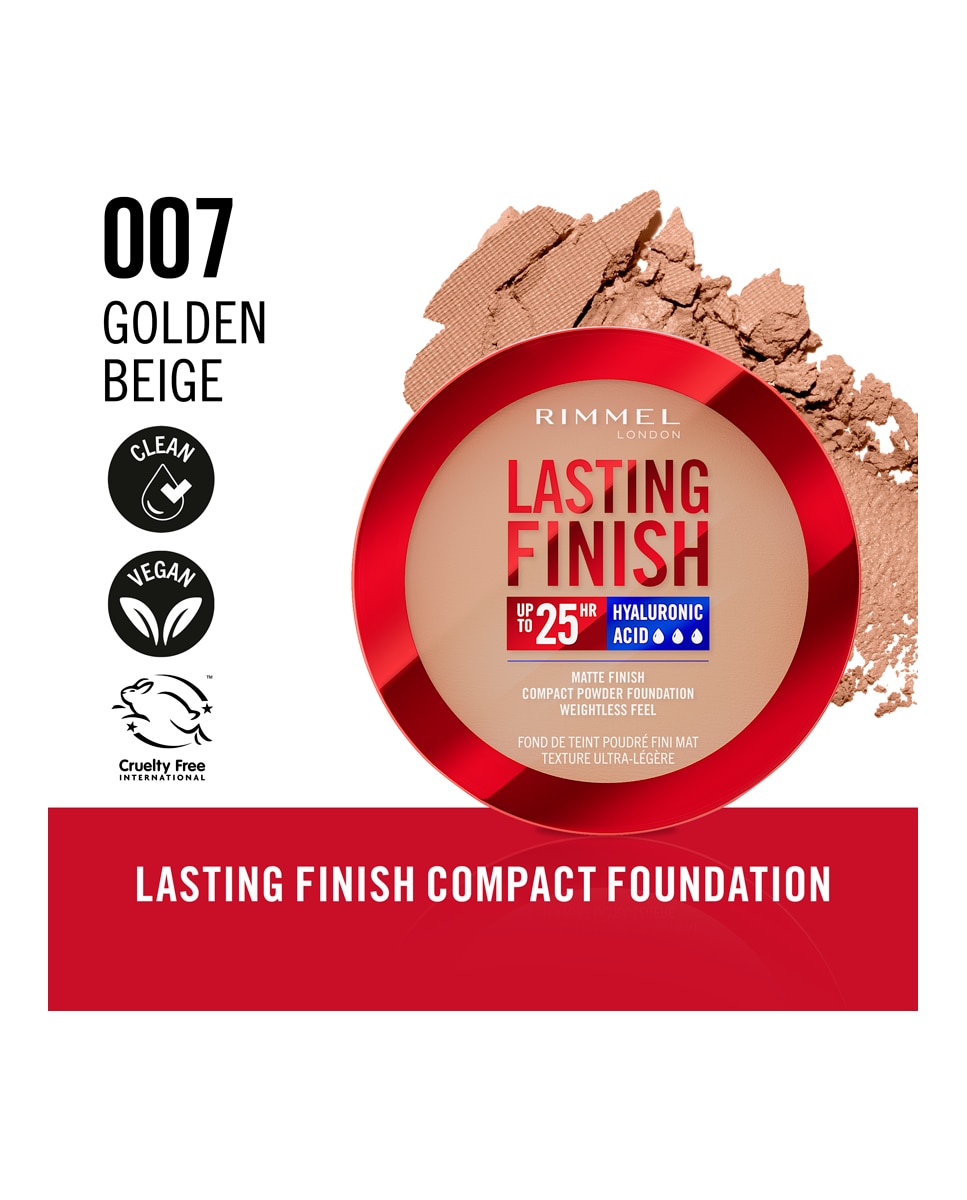 Base de maquillaje Lasting Finish polvos compactos Rimmel - 007 Golden Beige 7 gr 007 Golden Beige-5