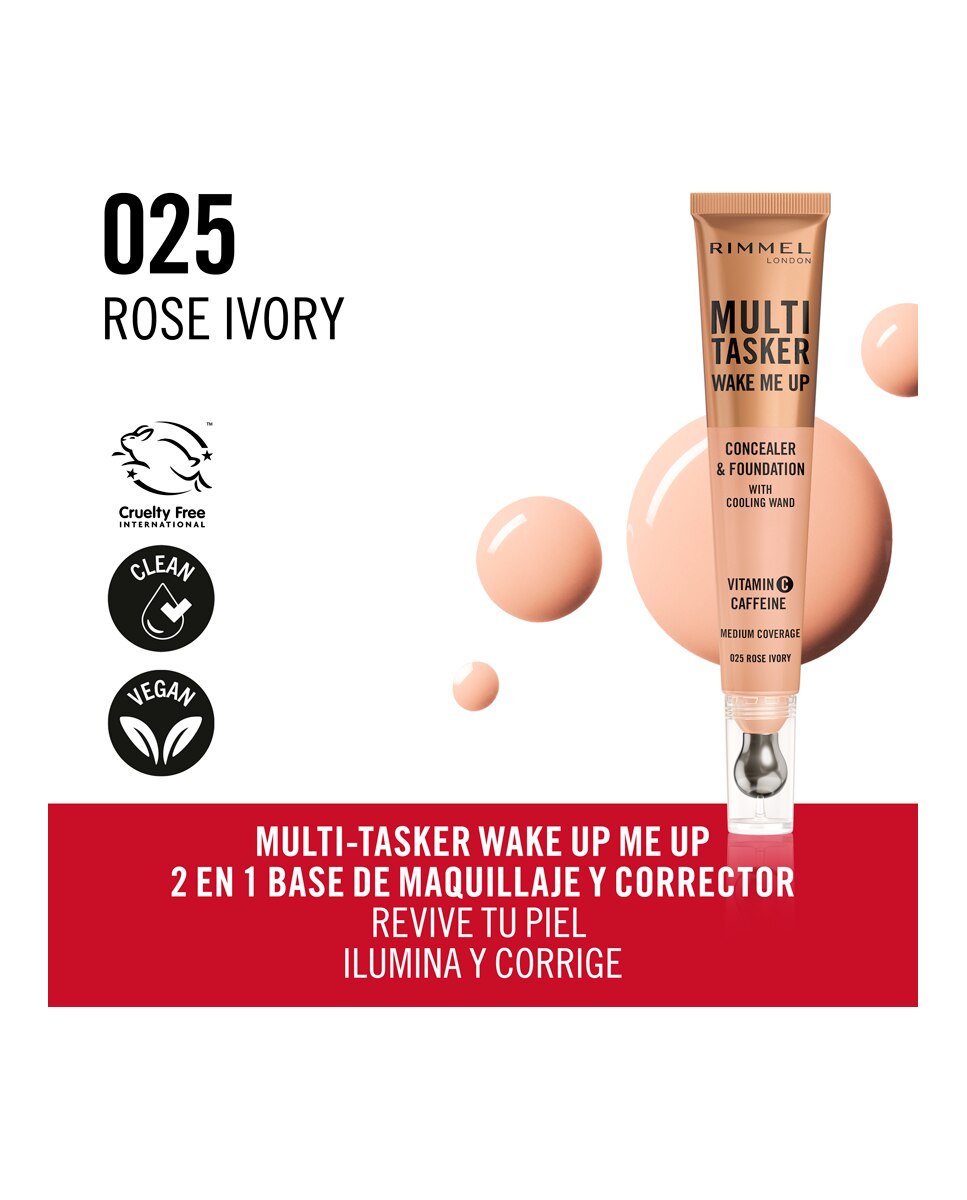 Base de Maquillaje Multitasker Wake Me Up Corrector y Base de Maquillaje 20 ml Rimmel - 025 Rose Ivory 20 ml 025 Rose Ivory-2
