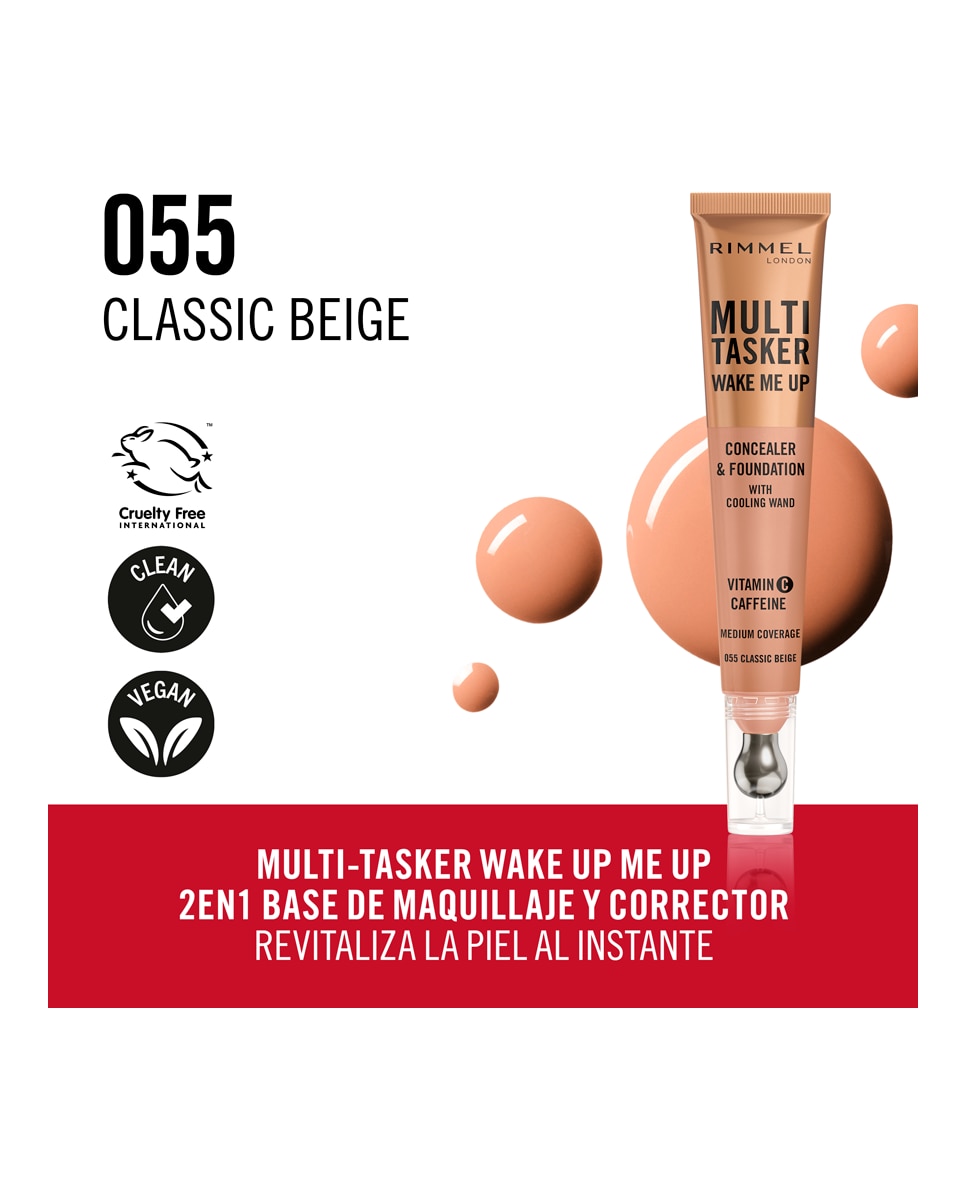 Base de Maquillaje Multitasker Wake Me Up Corrector y Base de Maquillaje 20 ml Rimmel - 055 Classic Beige 20 ml 055 Classic Beige-3