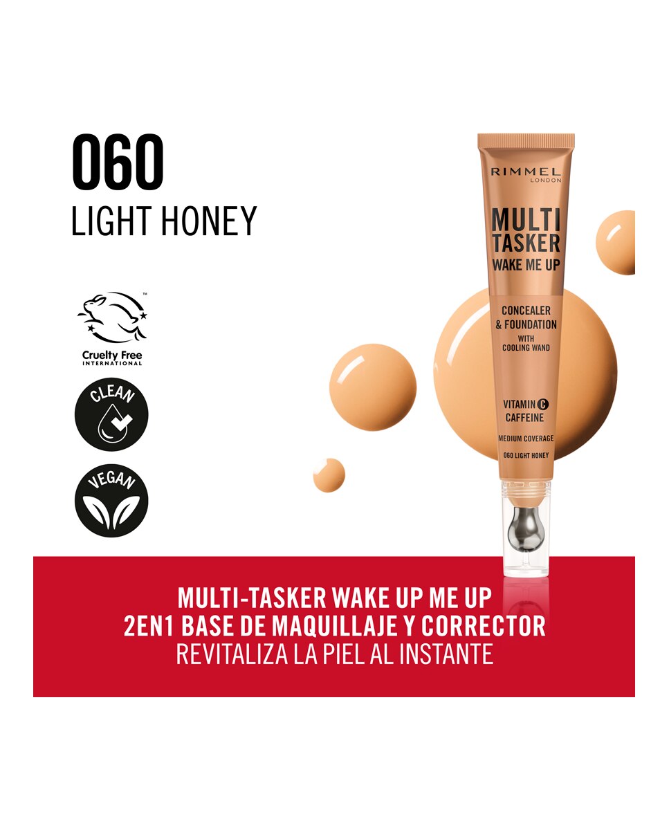 Base de Maquillaje Multitasker Wake Me Up Corrector y Base de Maquillaje 20 ml Rimmel - 060 Light Honey 20 ml 060 Light Honey-3