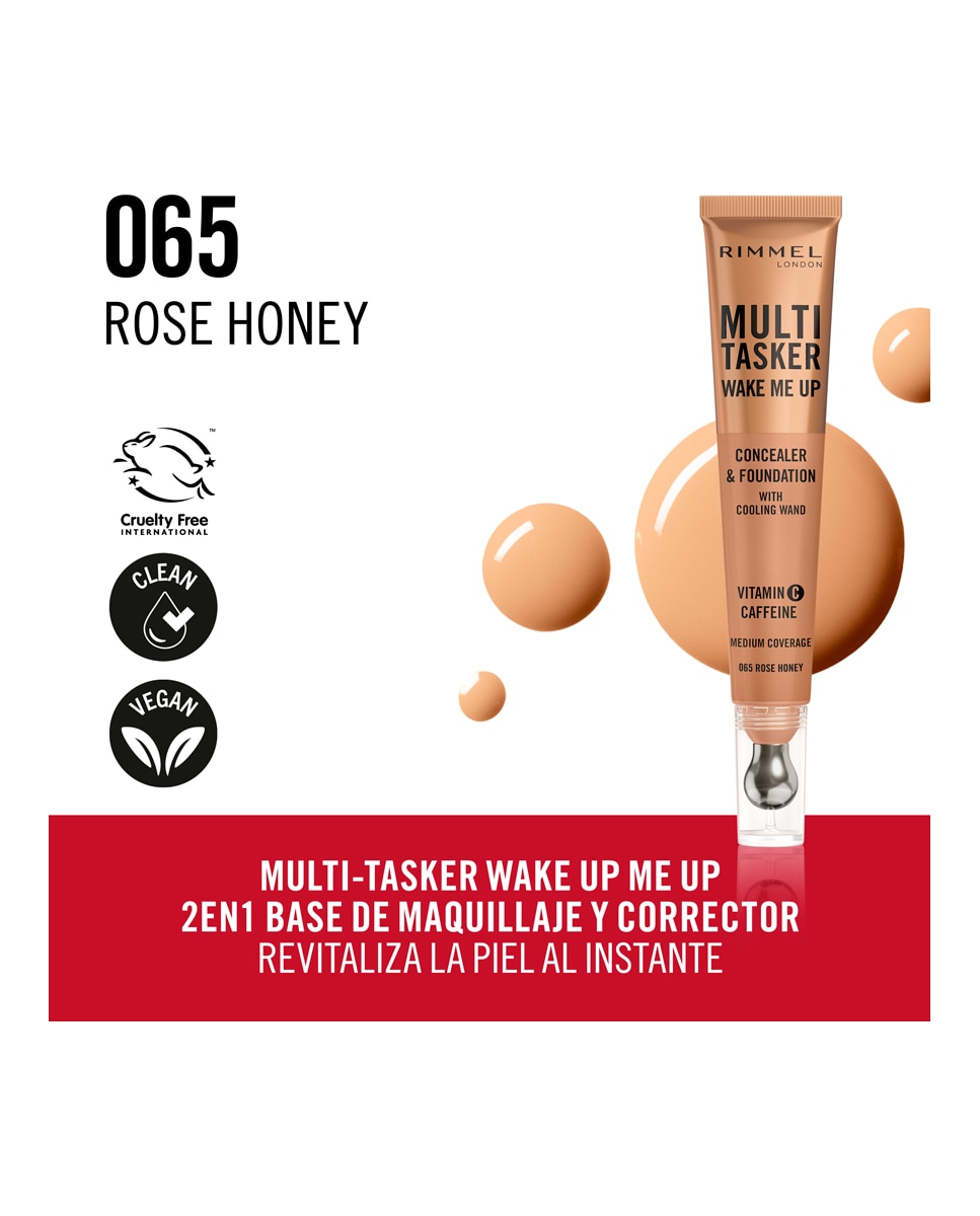 Base de Maquillaje Multitasker Wake Me Up Corrector y Base de Maquillaje 20 ml Rimmel - 065 Rose Honey 20 ml 065 Rose Honey-3