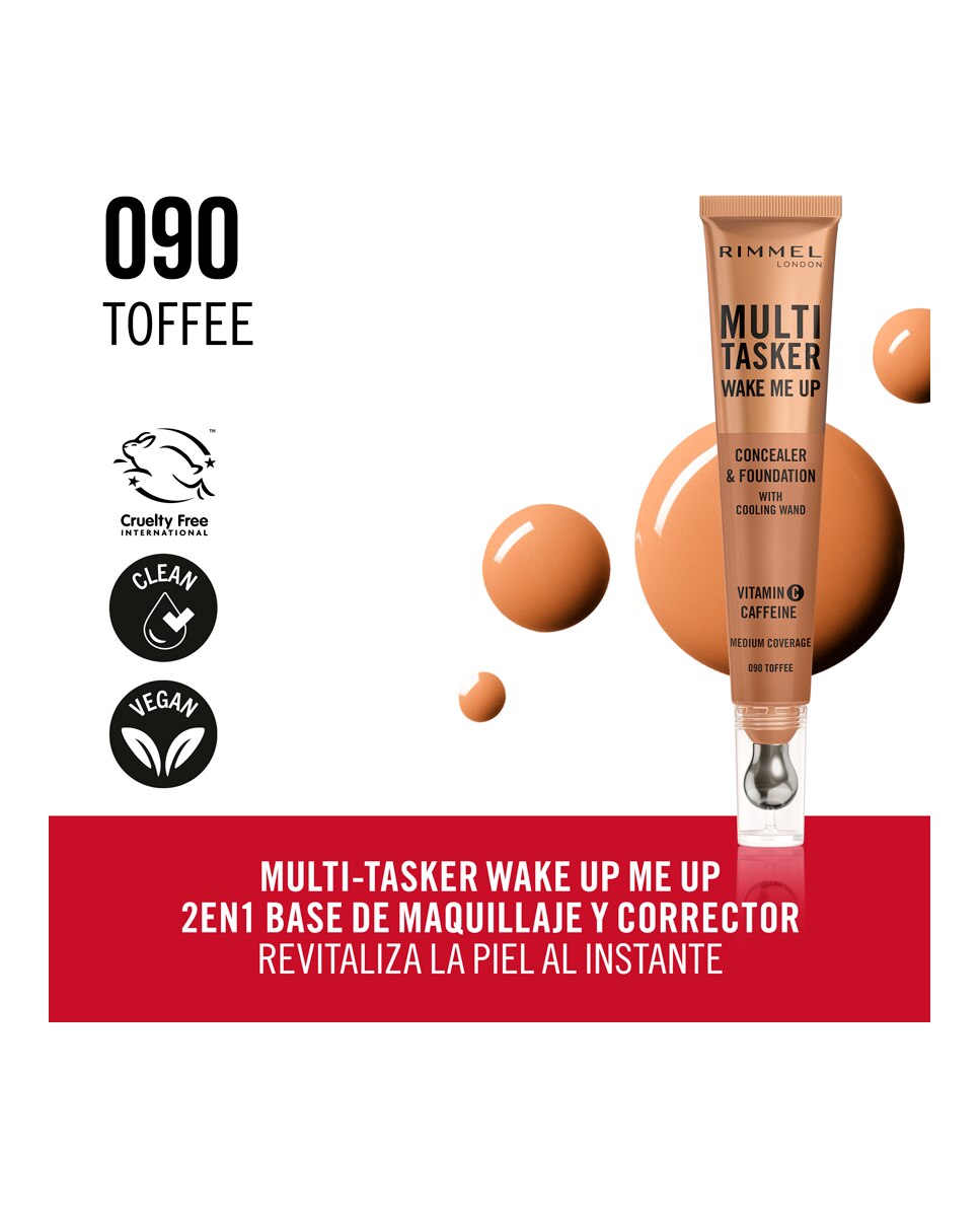 Base de Maquillaje Multitasker Wake Me Up Corrector y Base de Maquillaje 20 ml Rimmel - 090 Toffee 20 ml 090 Toffee-3