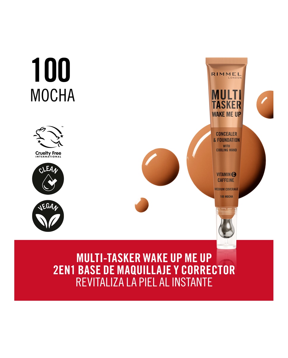 Base de Maquillaje Multitasker Wake Me Up Corrector y Base de Maquillaje 20 ml Rimmel - 100 Mocha 20 ml 100 Mocha-3