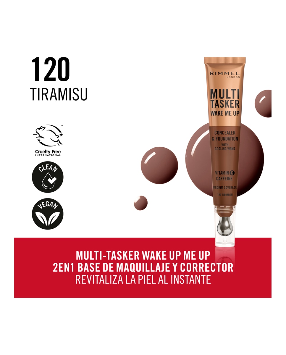 Base de Maquillaje Multitasker Wake Me Up Corrector y Base de Maquillaje 20 ml Rimmel - 120 Tiramisu 20 ml 120 Tiramisu-3