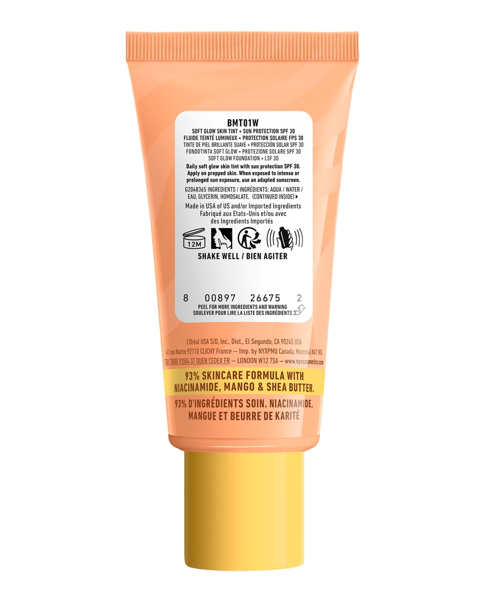 Imagen 2 de Base de Maquillaje Skin Tint Buttermelt Glaze Soft Glow + Protección SPF/FPS 40 30 ml de NYX Professional Makeup - Whipped Butta 30 ml Whipped Butta