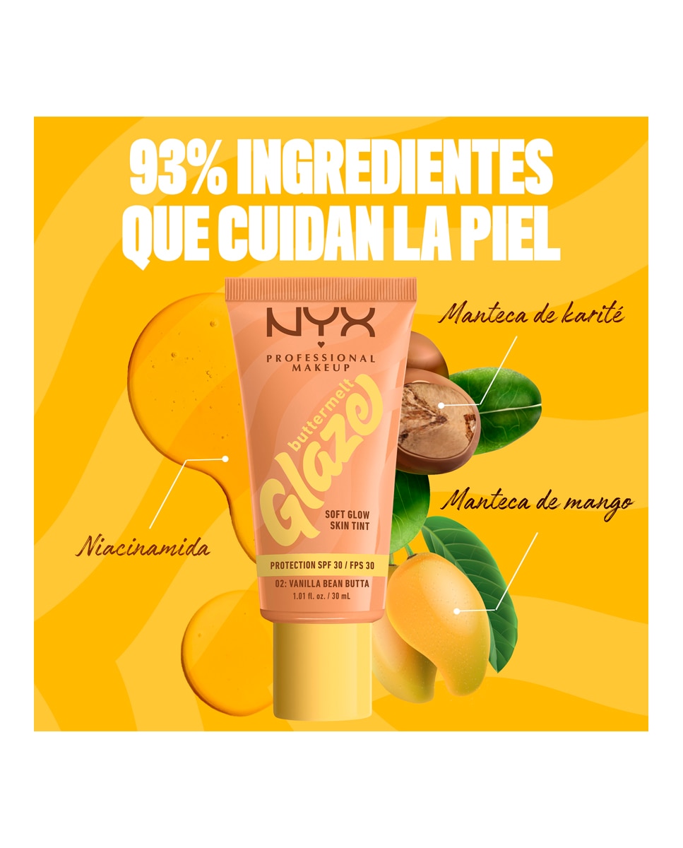 Imagen 7 de Base de Maquillaje Skin Tint Buttermelt Glaze Soft Glow + Protección SPF/FPS 40 30 ml de NYX Professional Makeup - Vanilla Bean Butta 30 ml Vanilla Bean Butta