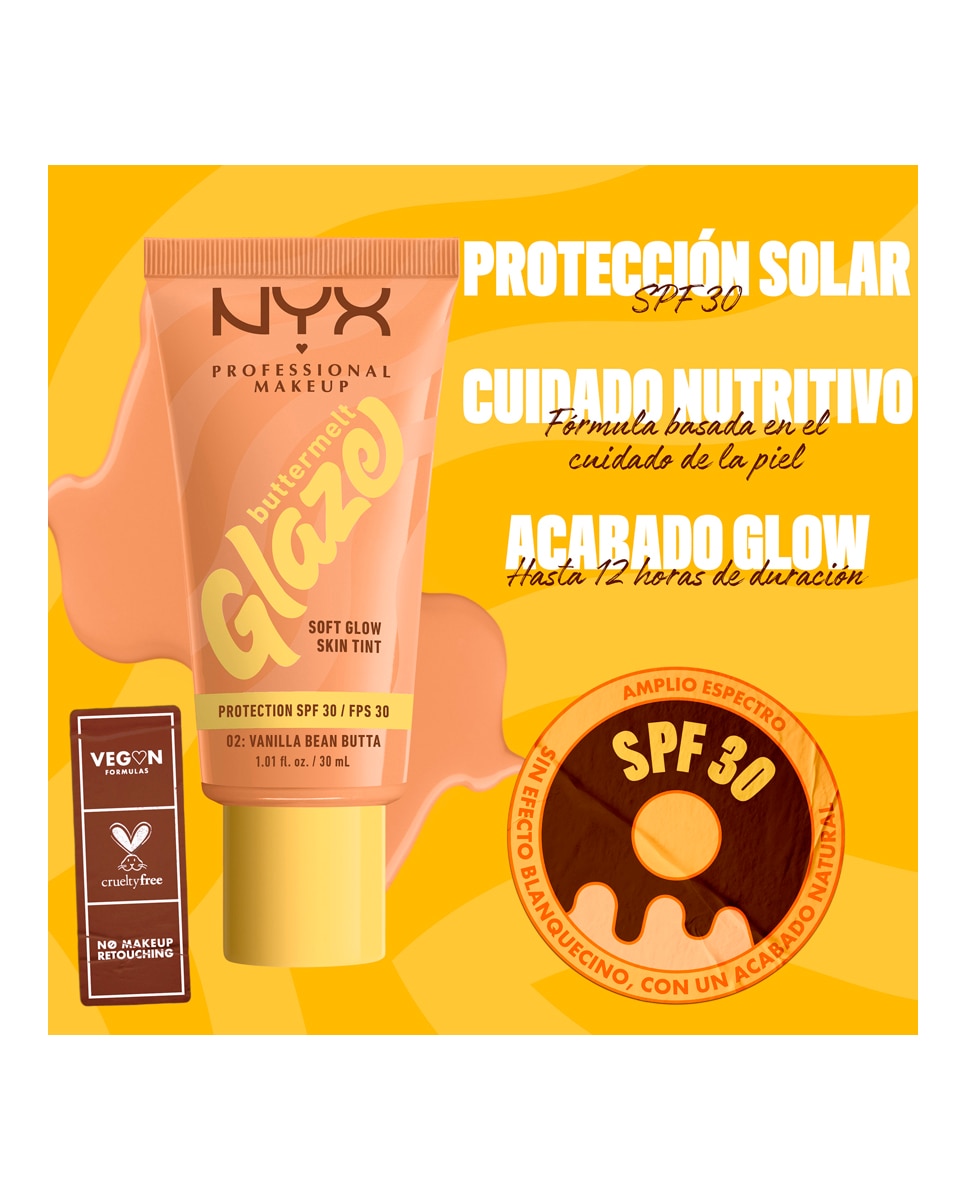 Imagen 9 de Base de Maquillaje Skin Tint Buttermelt Glaze Soft Glow + Protección SPF/FPS 40 30 ml de NYX Professional Makeup - Vanilla Bean Butta 30 ml Vanilla Bean Butta
